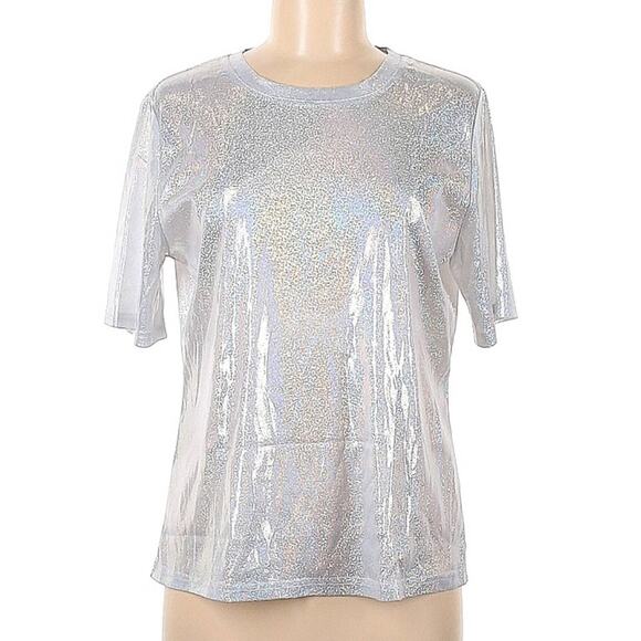 Gray Rainbow Sparkle Short Sleeve Crew Neck Top - Picture 2 of 12